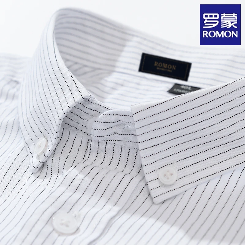 罗蒙春秋男士纯棉条纹衬衫长袖日系百搭全棉商务衬衣男款休闲工装