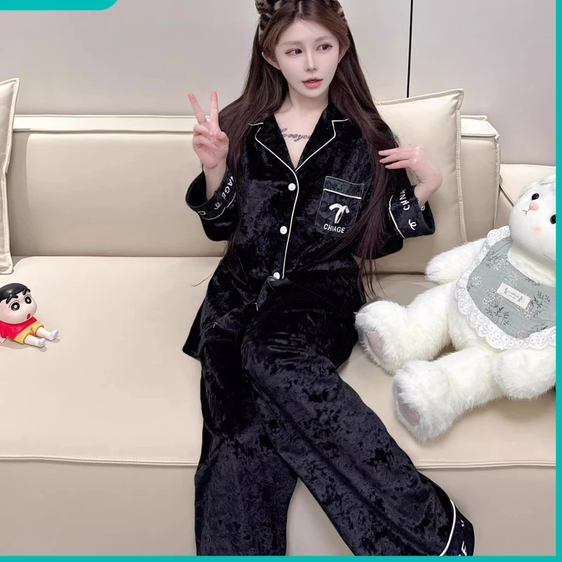 金丝绒睡衣女秋冬季轻奢小香风高级感2025新款珊瑚绒家居服冬天