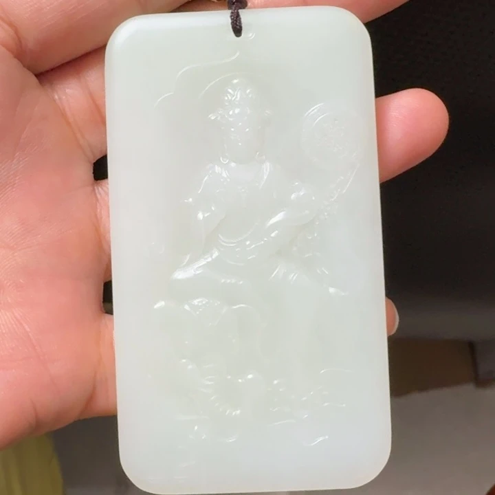 和田玉未镶嵌颈饰且末羊脂白玉观音尺寸80