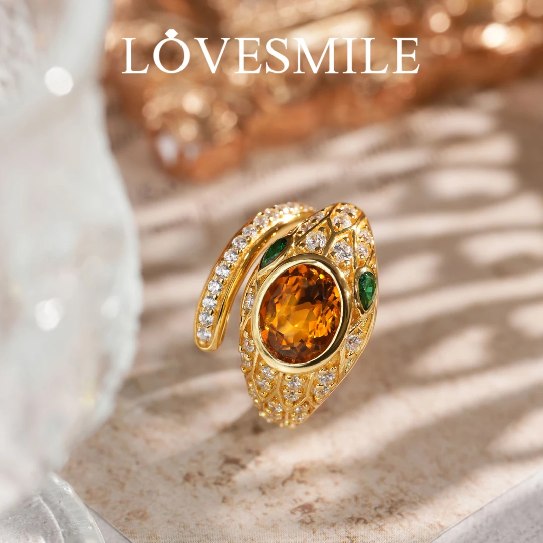 S925银黄晶戒指精美时尚气质优雅贵气灵蛇