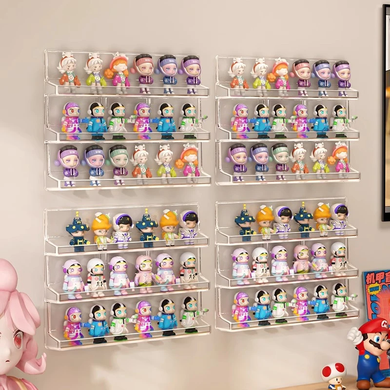 盲盒展示架收纳柜上墙透明亚克力免打孔泡泡玛特小摆件手办置物架