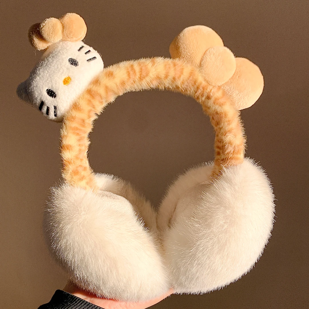 可爱豹纹Kitty猫毛绒耳罩女冬季保暖骑行护耳防寒耳套耳包耳捂子