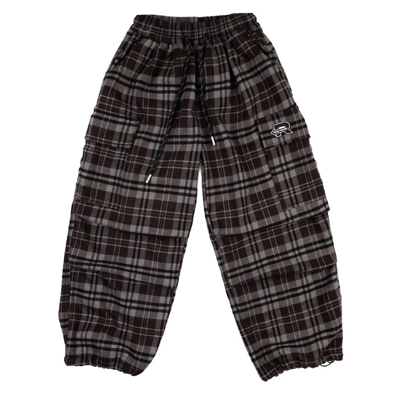 K5422儿童一体绒复古格子裤男童加绒加厚两穿直筒工装裤潮