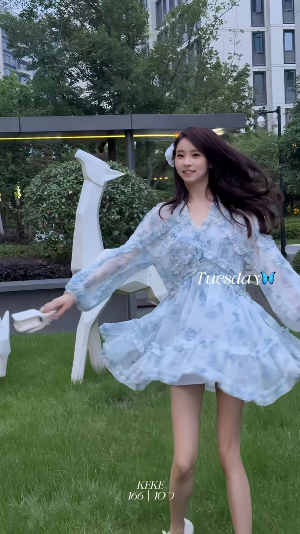 【KEKE专属冰蓝玫瑰】蝴蝶结蕾丝衬衫裙裤时尚套装A2508