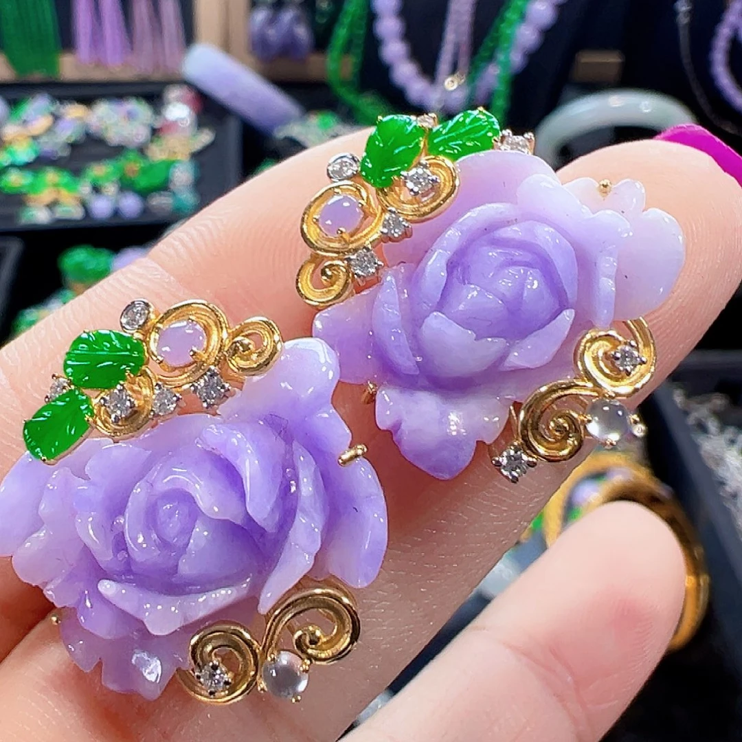 翡翠18K金镶嵌耳饰签收后24小时鉴赏期