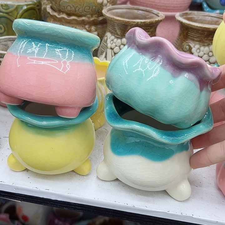 多肉绿植陶瓷花盆9.9包邮，有孔