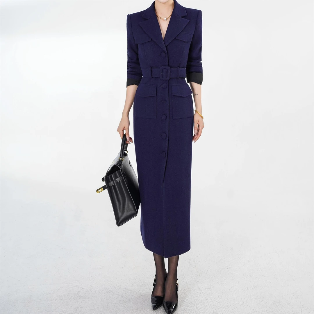 【莫妮卡卡】2025冬季新款通勤风修身显瘦时尚加棉长款外套ZJS80071