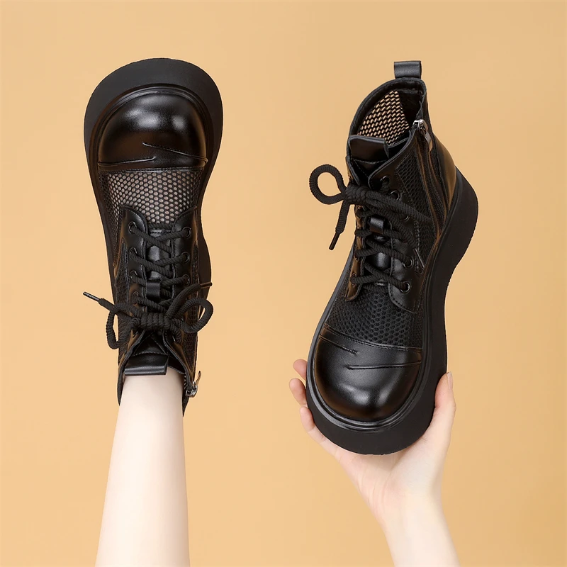 透气网纱马丁靴显脚小厚底增高女款2025新款爆款网面薄款时尚凉靴