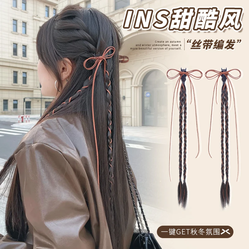抓夹麻花辫马尾ins甜酷风麻花辫抓夹马尾辫子假发女款