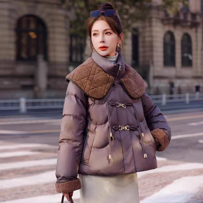 A06#披肩鹅绒服女冬季2024新款短款小个子时尚高端大牌设计感超好