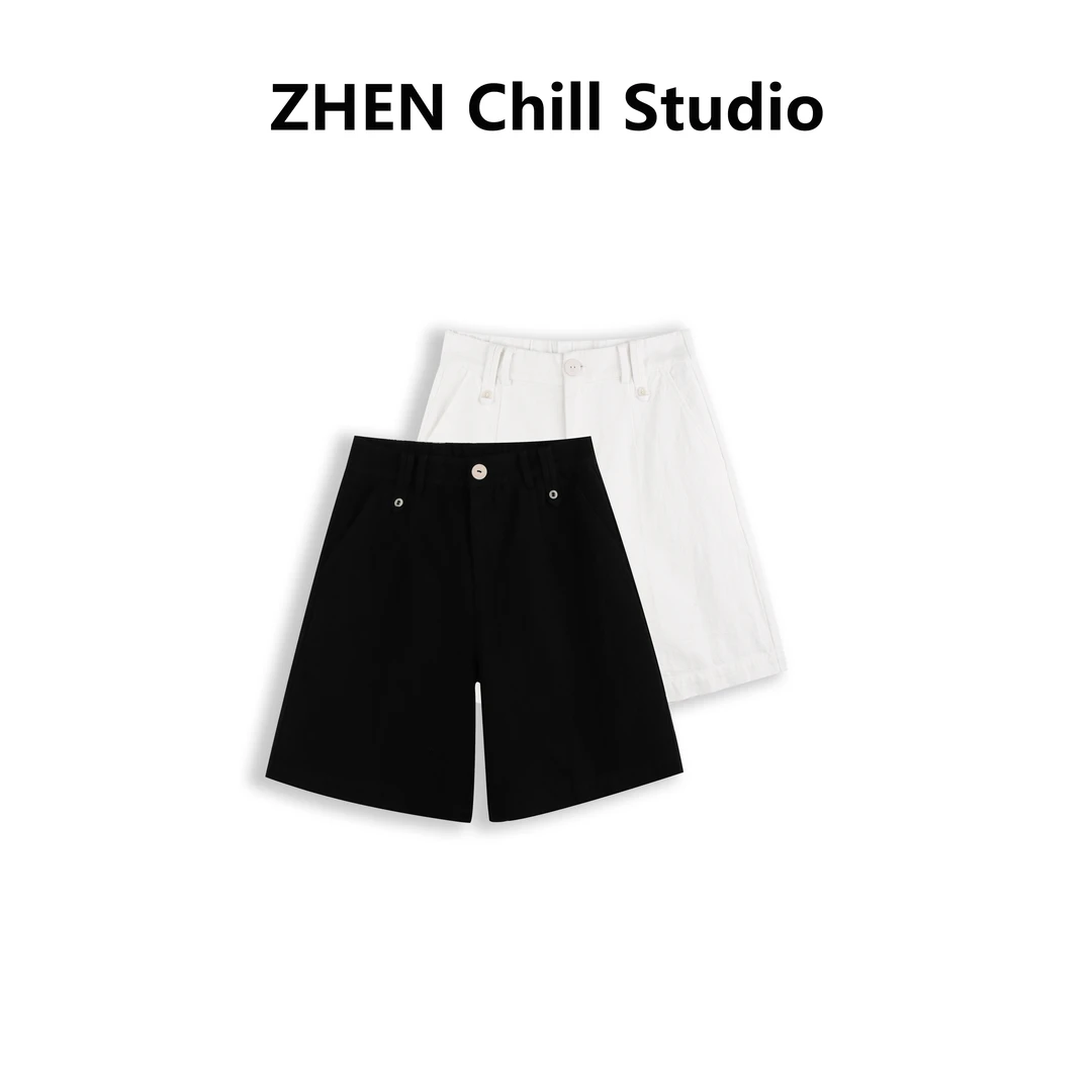 【ZHEN】2025夏季新款日系简约纯色休闲短裤女宽松五分中裤083