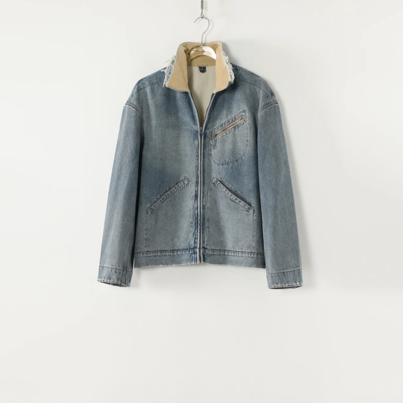 AP洛哥53027NW【雾蓝时针】棉+莱塞尔撞色翻领做旧复古休闲时尚外套