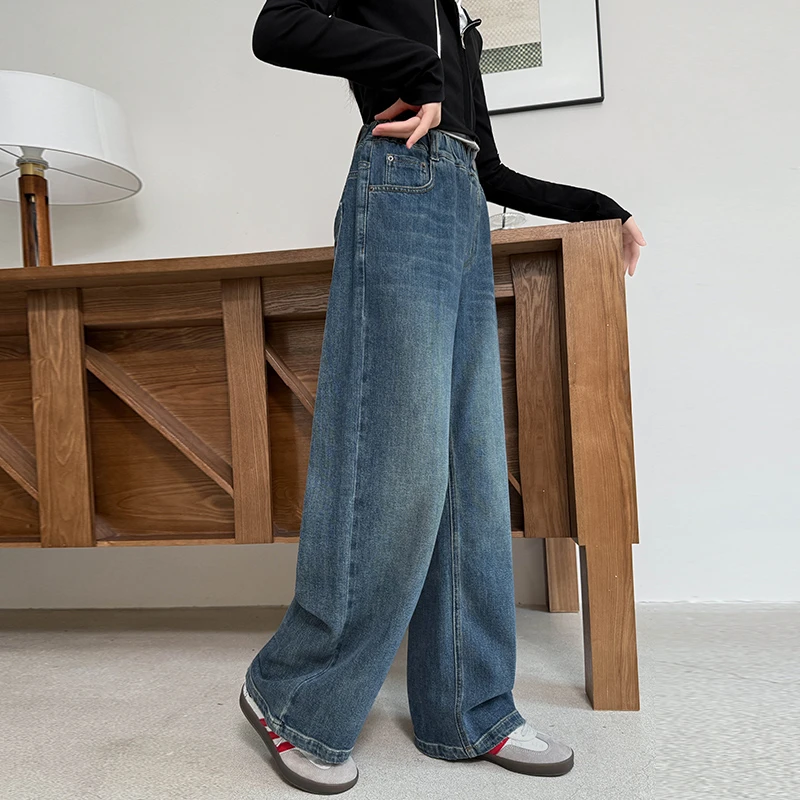 女童牛仔裤爆款2025秋季洋气时尚樱桃阔腿裤6-15岁直筒牛仔裤B61