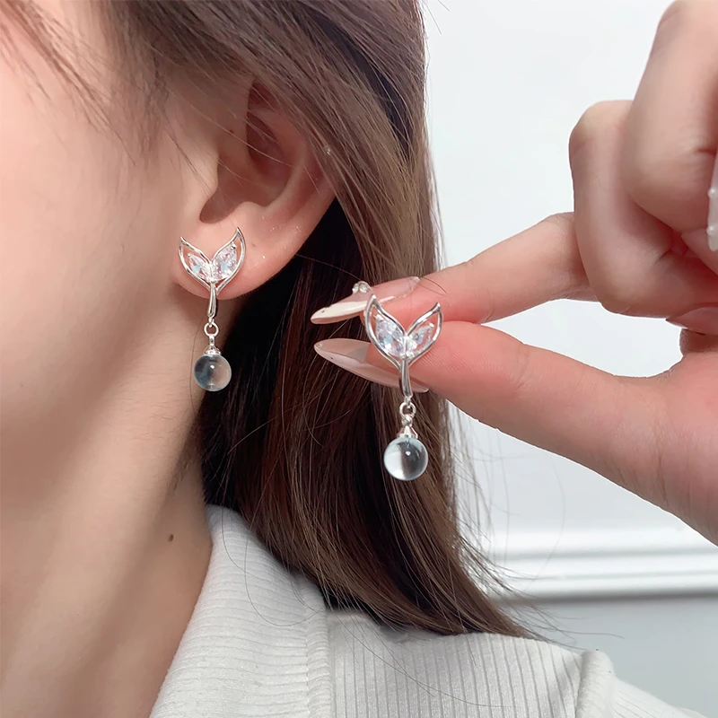 CUOOYINO/初影 铜合金合成锆石耳饰 【鱼尾】925银针耳环女百搭耳饰