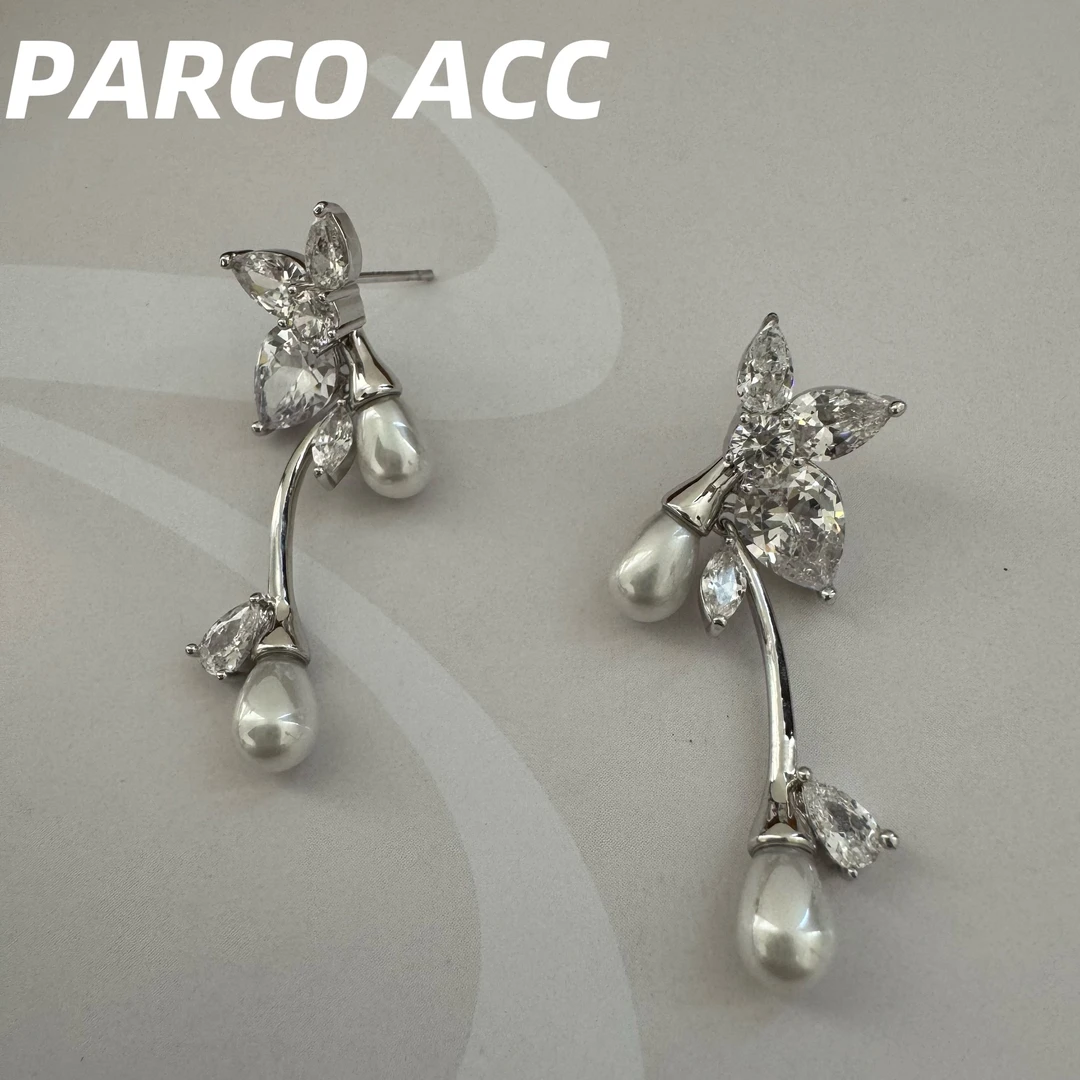 铜合金合成锆石耳饰 L202 冰花气质珠珠耳环