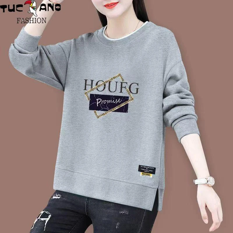 啄木鸟纯棉卫衣女新款宽松大码修身显瘦长袖春秋休闲打底衫上衣