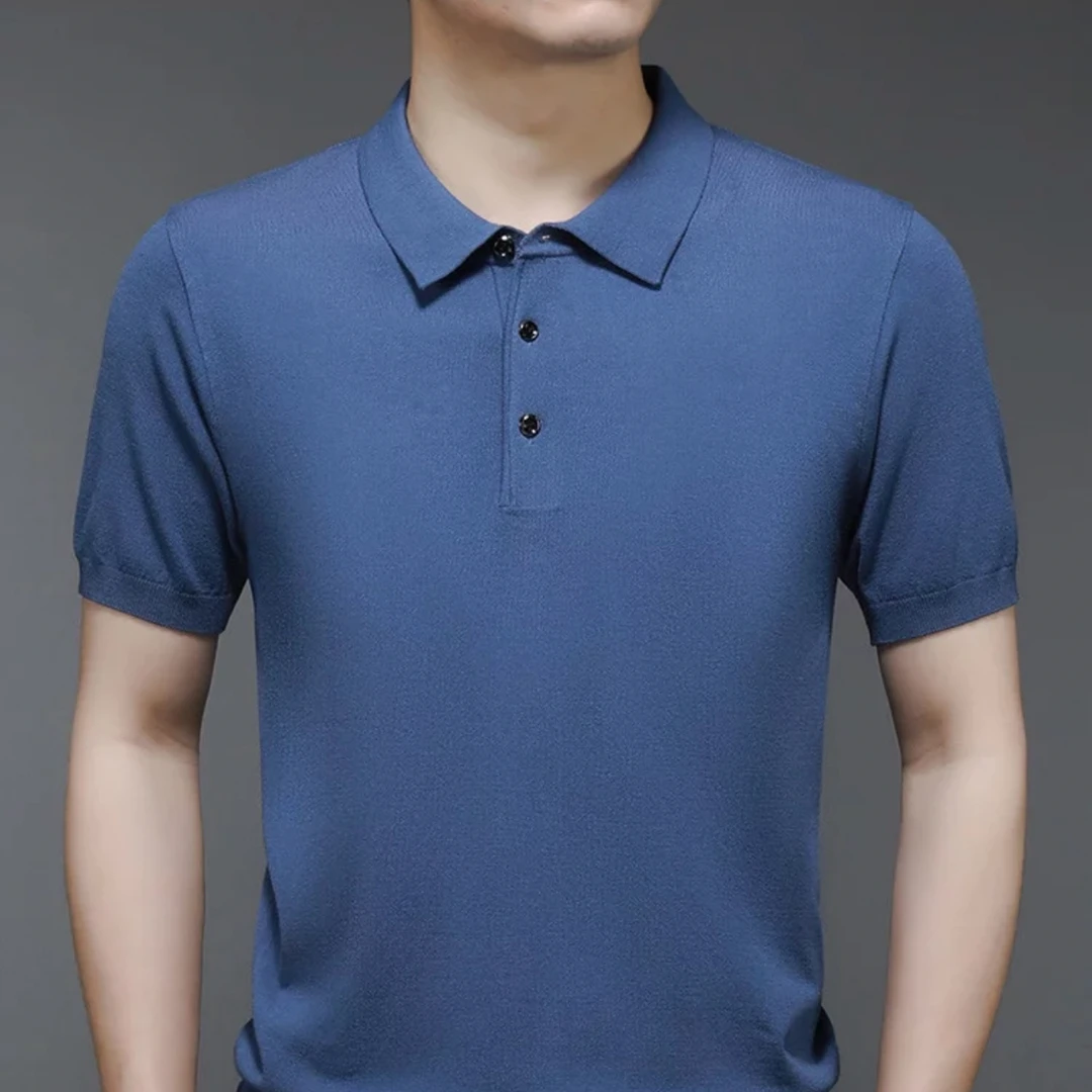 MilaDiVani/米澜蒂梵尼男士休闲商务短袖翻领T恤纯色百搭透气轻盈