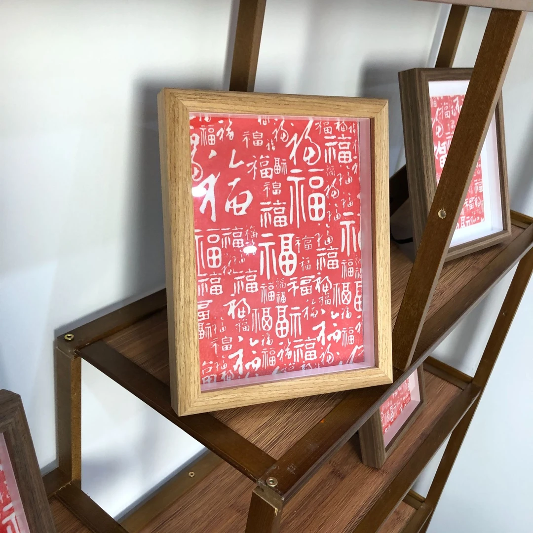 「百蝠纳福」非遗巨幅拓印8寸实木相框