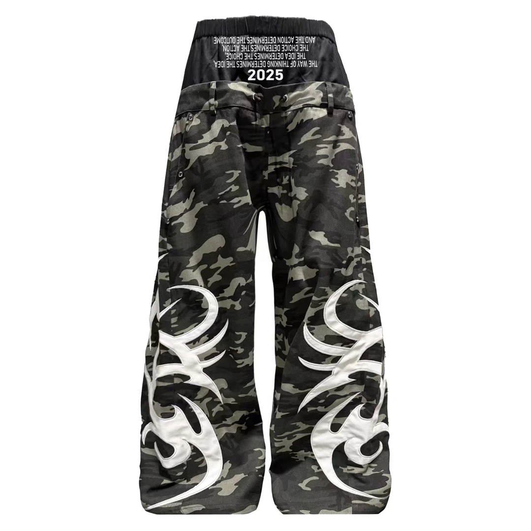 DETW 25ss*《图腾》原创小众迷彩双腰头拳击裤廓型立体休闲裤男女