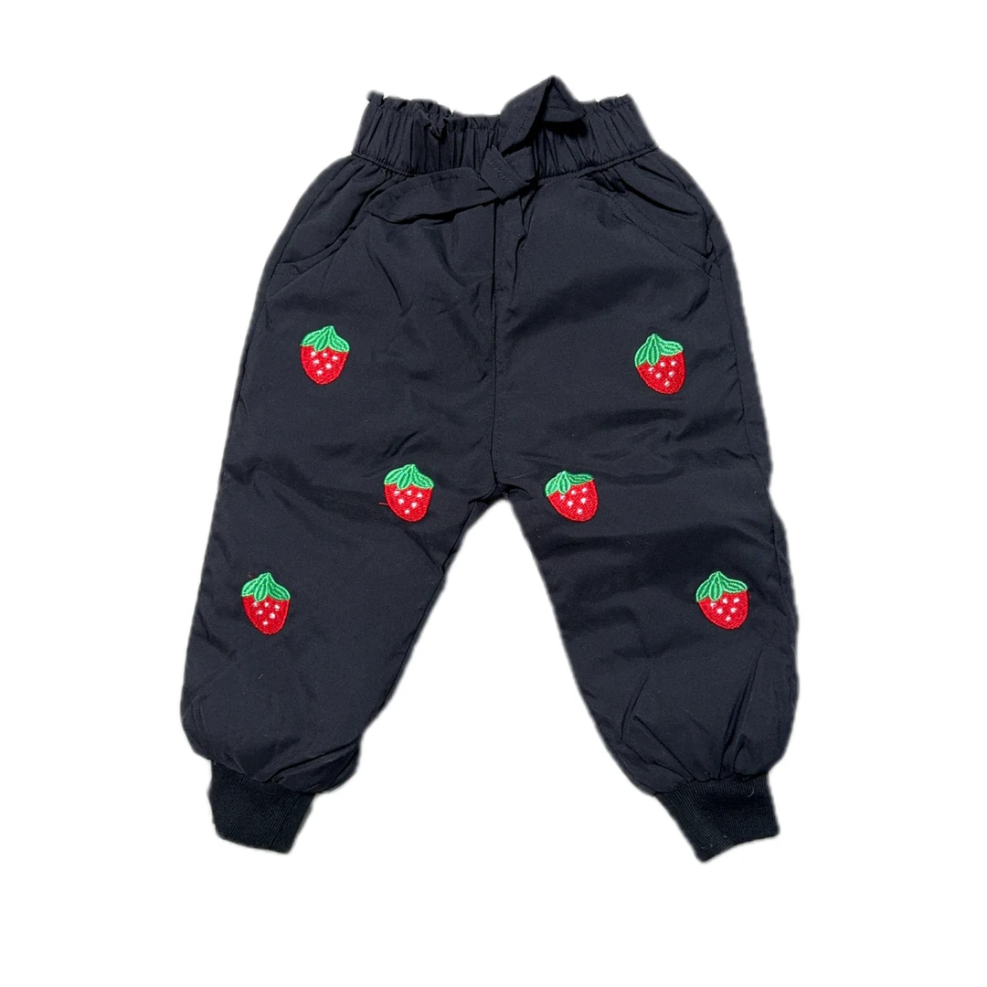 儿童草莓绣花休闲保暖冬季羽绒裤