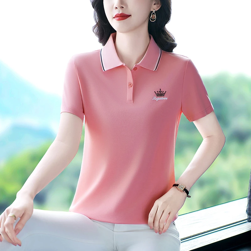 t恤女短袖夏季2025新款翻领休闲中年polo衫体恤妈妈上衣夏装女