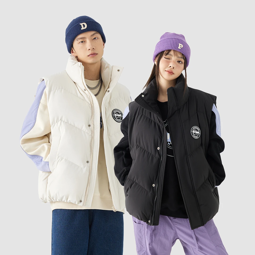 【MPUX联名款】简约基础纯色字母贴标立领宽松加厚保暖棉服马甲