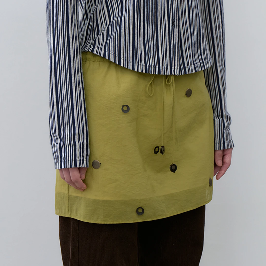 【sage studio】noundnound灰手工珠片腰部绑带两件套短裙新款