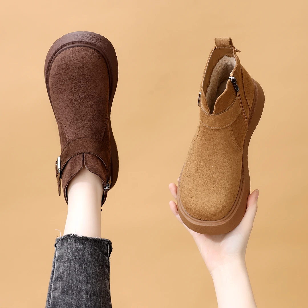 显脚小厚底勃肯短靴女2025年冬季新款复古加绒保暖软底舒适马丁靴