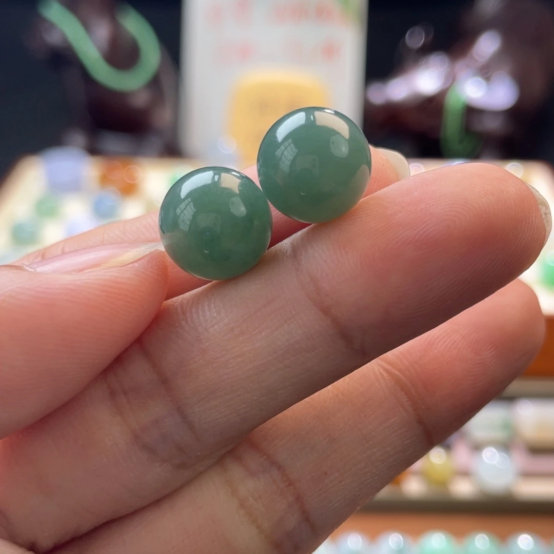 翡翠散珠老蓝水一对11.2mm