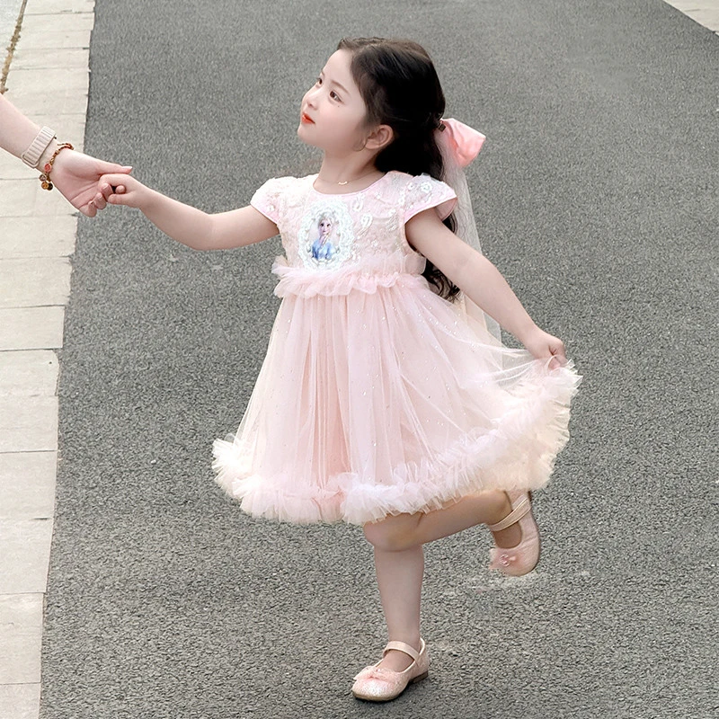 艾莎公主裙女童夏季连衣裙2025新款儿童生日礼服裙宝宝爱莎蓬蓬裙
