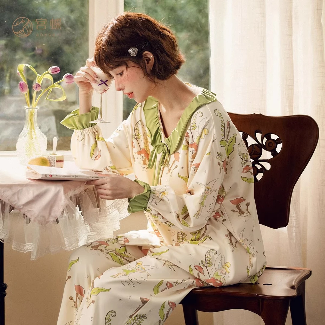 宫蝶【轻柔软】迪士尼奇妙仙子长袖睡衣女春秋抑菌纯棉家居服套装