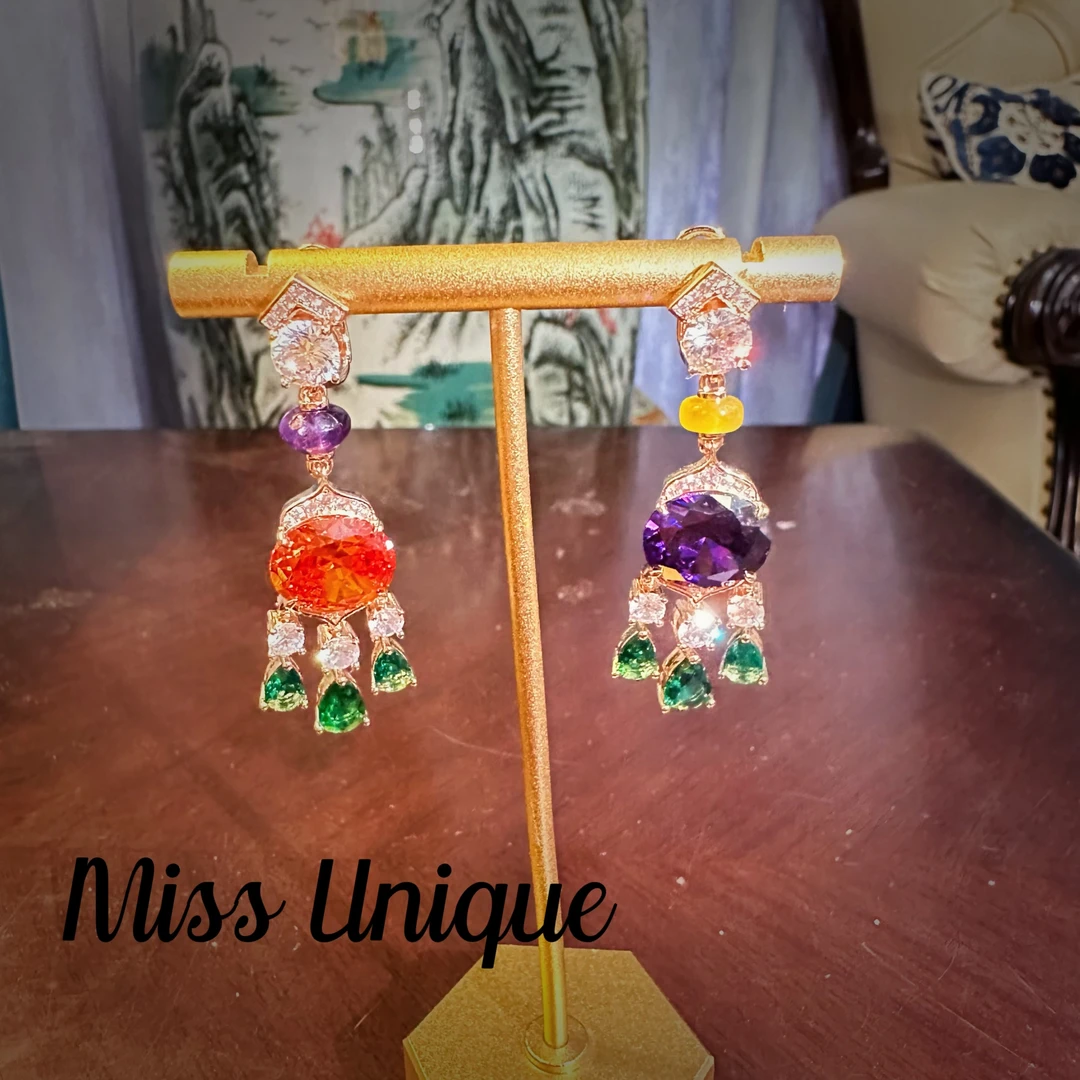 S6210外贸紫色橘色椭圆AB耳环