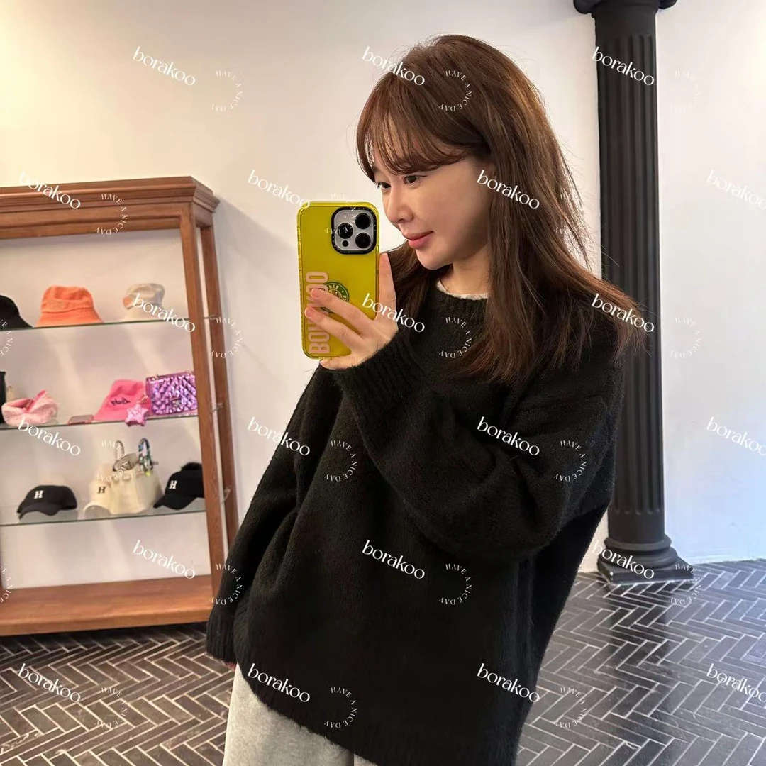 【BORAKOO】黑色圆领简约针织毛衣