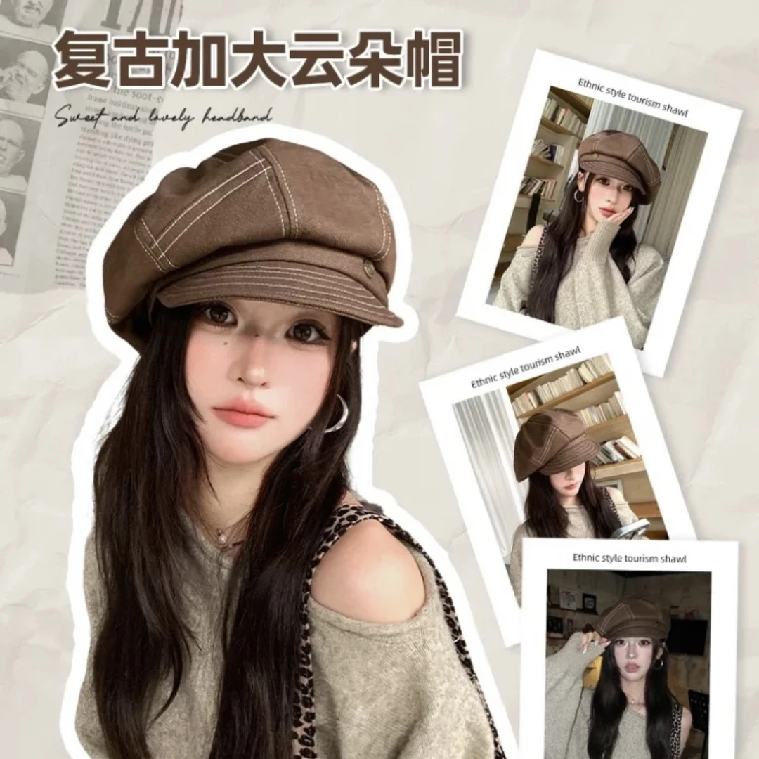 女牛仔贝雷帽日系复古女士报童帽韩版纯色日常鸭舌帽