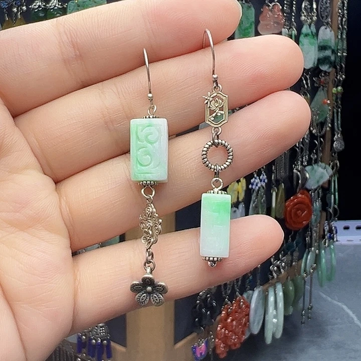 银S925镶嵌翡翠耳饰