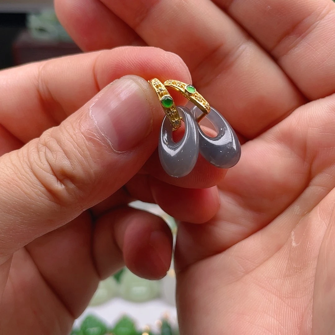 和田玉银S925镶嵌耳饰