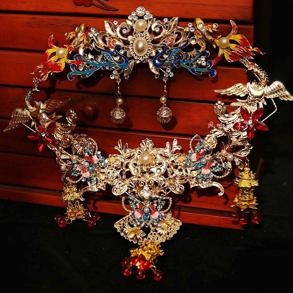 团扇高级新娘结婚秀禾中式婚礼红色凤凰高级新婚礼物古风镂空喜扇