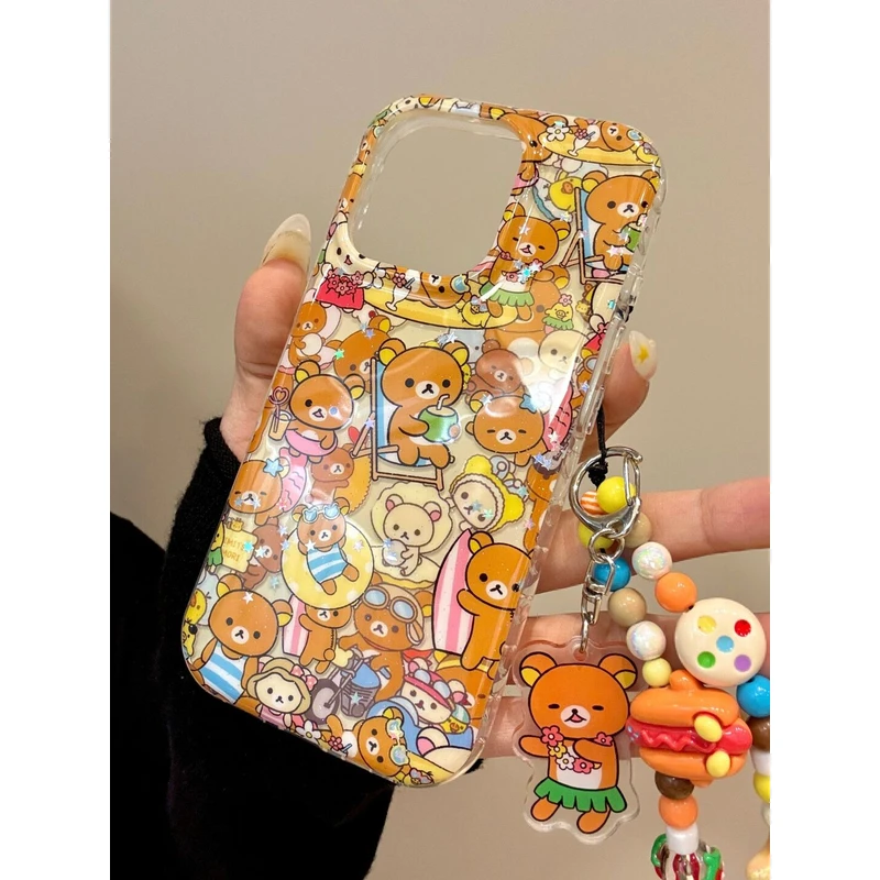 创意满屏喝椰子沙滩冲浪轻松熊适用iphone16promax苹果15手机壳14