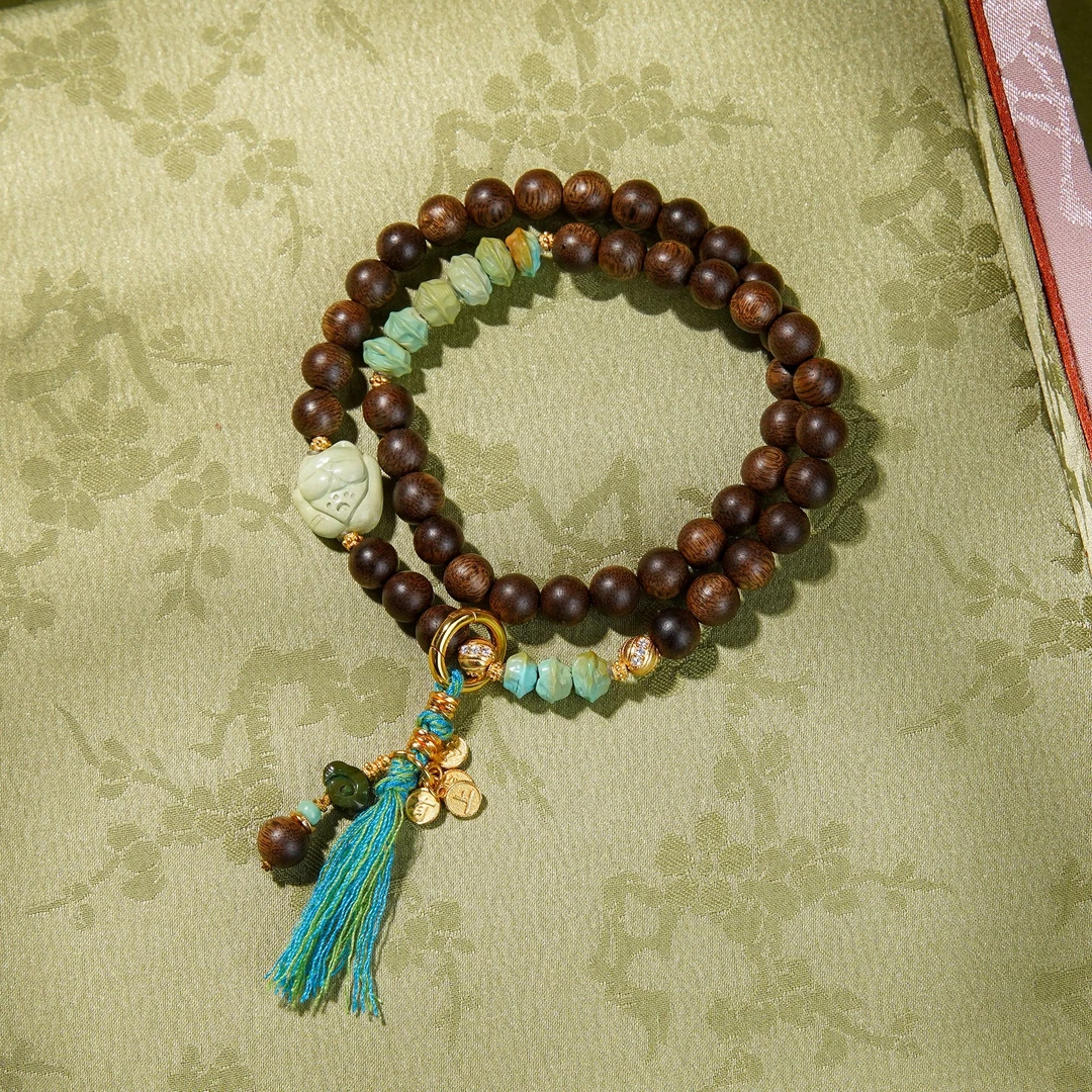 沉香沉水白奇楠0.6DIYs925绿松猫沉香双圈（多样性发其一）/CX00472