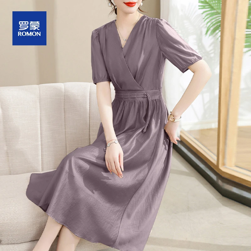 罗蒙妈妈夏装2025新款连衣裙洋气中老年女装贵夫人夏季显瘦长裙子