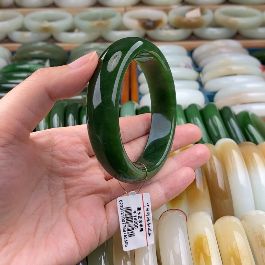 和田玉手镯未镶嵌和田玉碧玉正装宽版手镯
