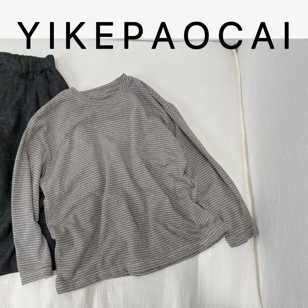 一颗泡菜「童装」9875《夏》很薄很质感！灰条长袖T