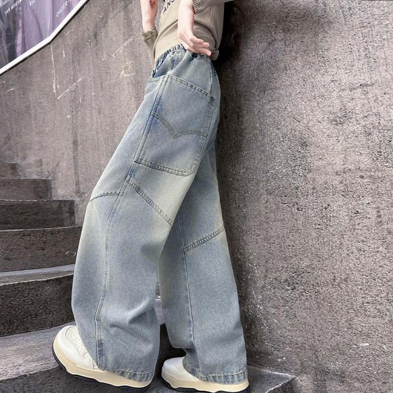 女童春装牛仔裤2025新款儿童时尚洋气阔腿裤小女孩时髦宽松休闲裤