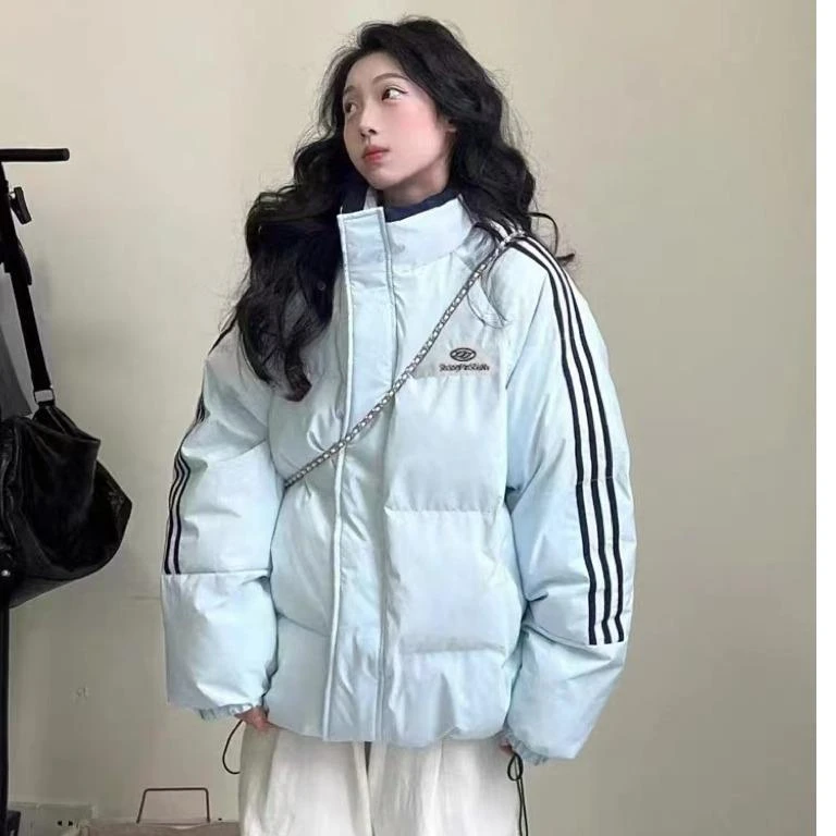 品牌撤柜2025冬季新款国潮立领拼色棉服女宽松加厚情侣面包服棉衣