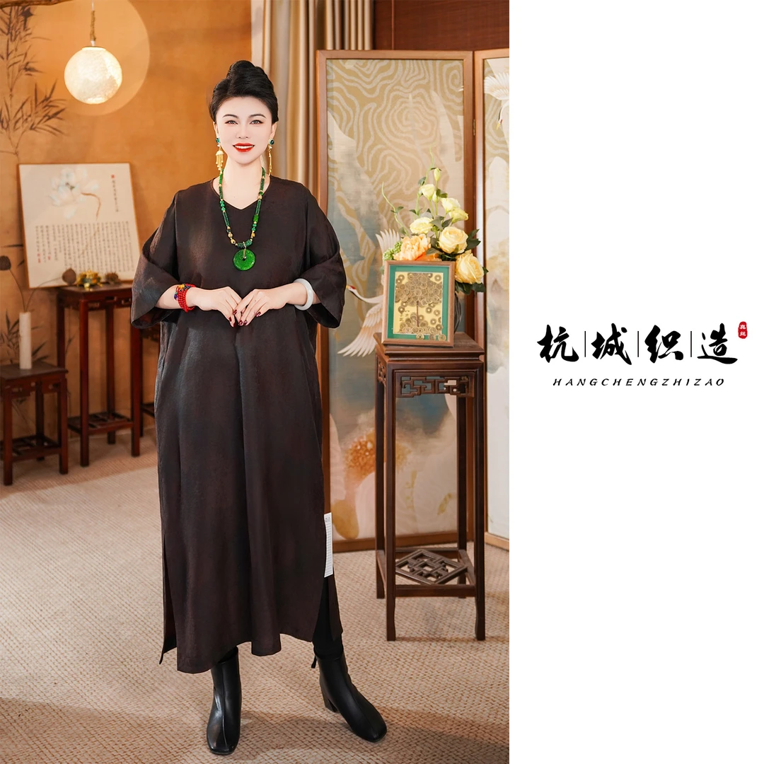 【海棠】2025年新款香云纱连衣裙复古长裙