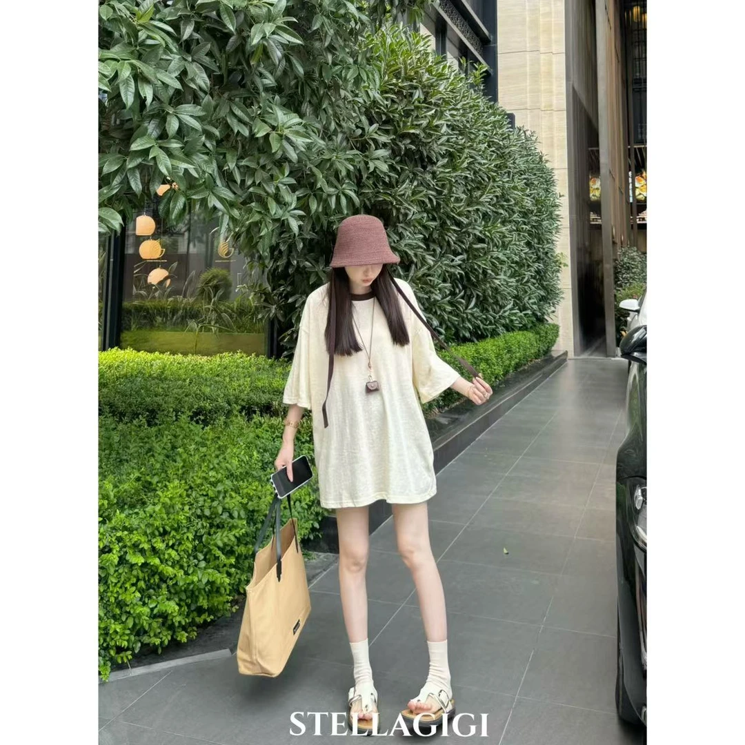 SG / 郭幂幂 SS 韩系风百搭 竹节纹领口撞色大版短袖T-20251560