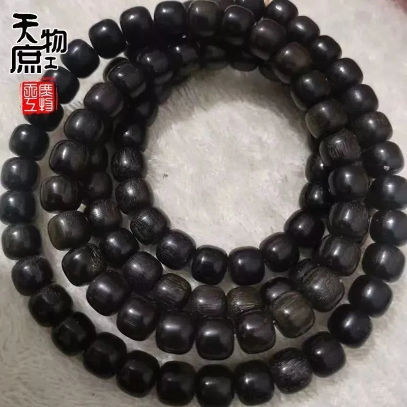 非金属皮质手链 天然驴蹄子佛珠原色老型纹长串桶形黑色花色