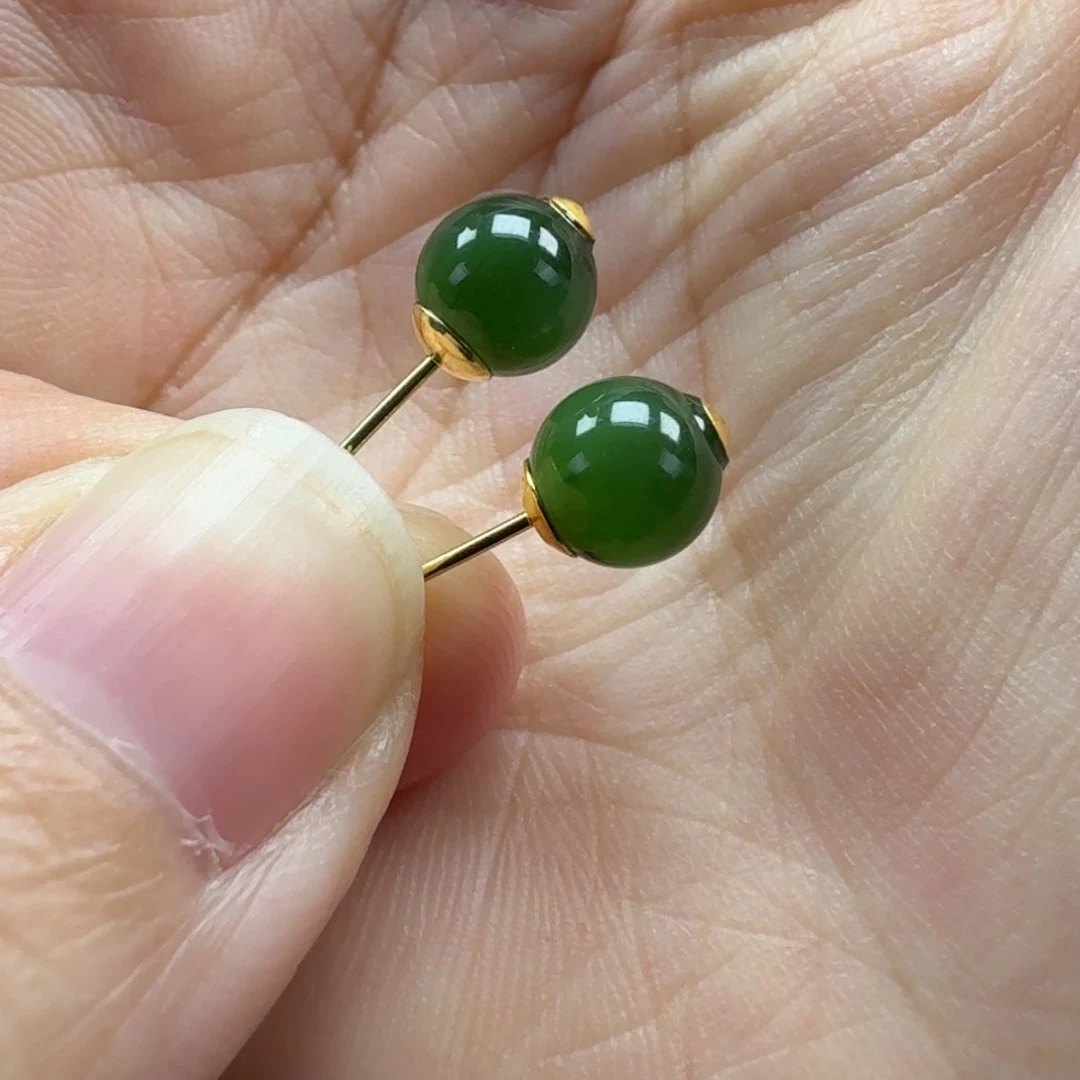 和田玉银S925镶嵌耳饰