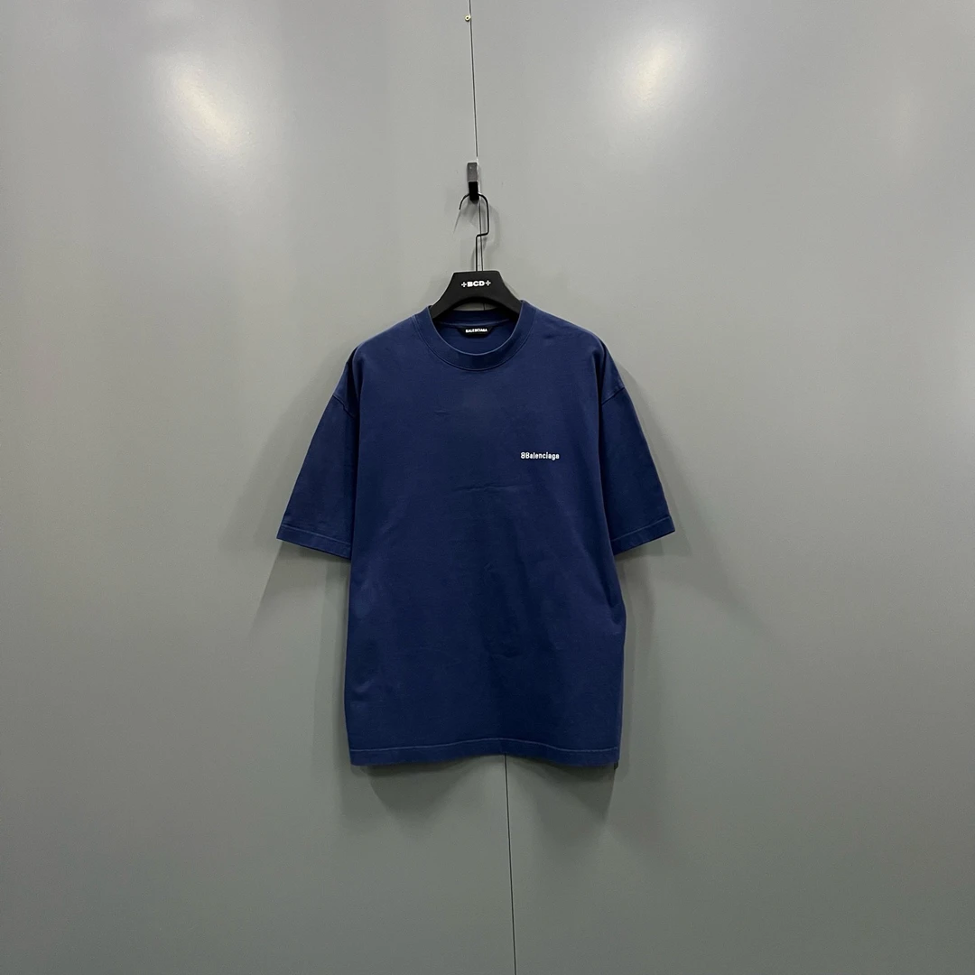 99新 Balenciaga/巴黎世家 ab918 610950 蓝色logo印花短袖