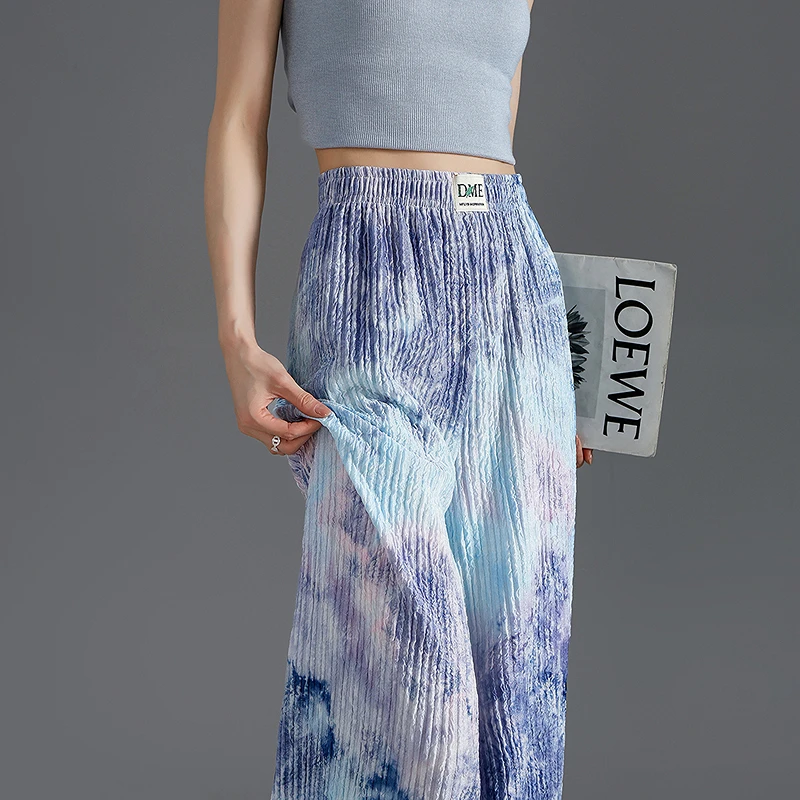 【新东方专属】德·玛纳褶皱晕染夏季舒适松紧腰长裤直筒宽松休闲裤